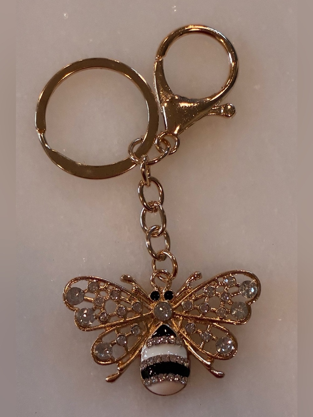 Gold Bee Keychain Charm with Crystal Accents bag charm backpack charm